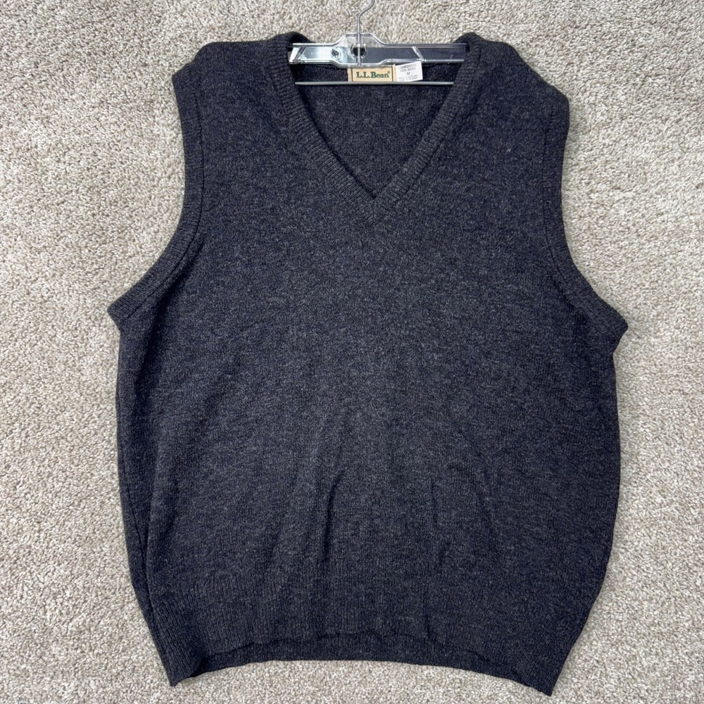 L.L. Bean Wool Sweater Vest Mens M Lambswool Charcoal Gray EUC
